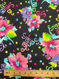 1 1/2 YD Cotton Blend Knit Vintage - Black with Bright Flowers and "Confetti"