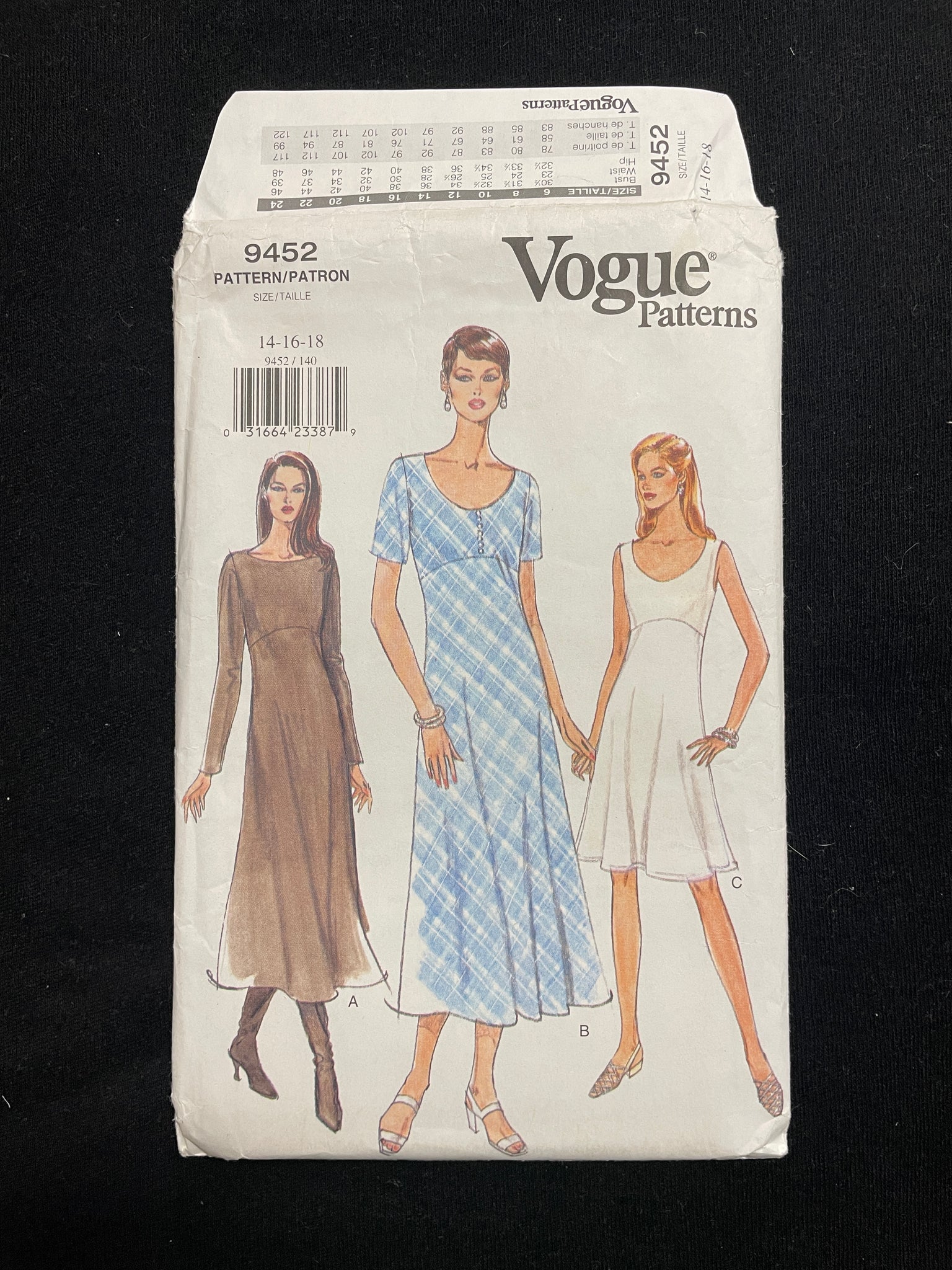 1996 Vogue 9452 Sewing Pattern - Dresses FACTORY FOLDED