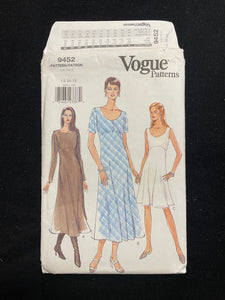 1996 Vogue 9452 Sewing Pattern - Dresses FACTORY FOLDED