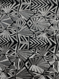 Sequined Fabric - Matte Silver Sequins on Black Net