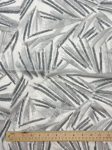 3 YD Sequined Fabric - Metallic Silver Sequins and Embroidery on Gray Net