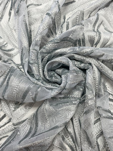 3 YD Sequined Fabric - Metallic Silver Sequins and Embroidery on Gray Net