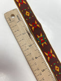 2 1/2 YD Cotton Ribbon Vintage - Brown with Red, Yellow and Green Southwestern Motif