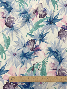 Cotton Vintage - White with Blue, Purple and Pink Flowers