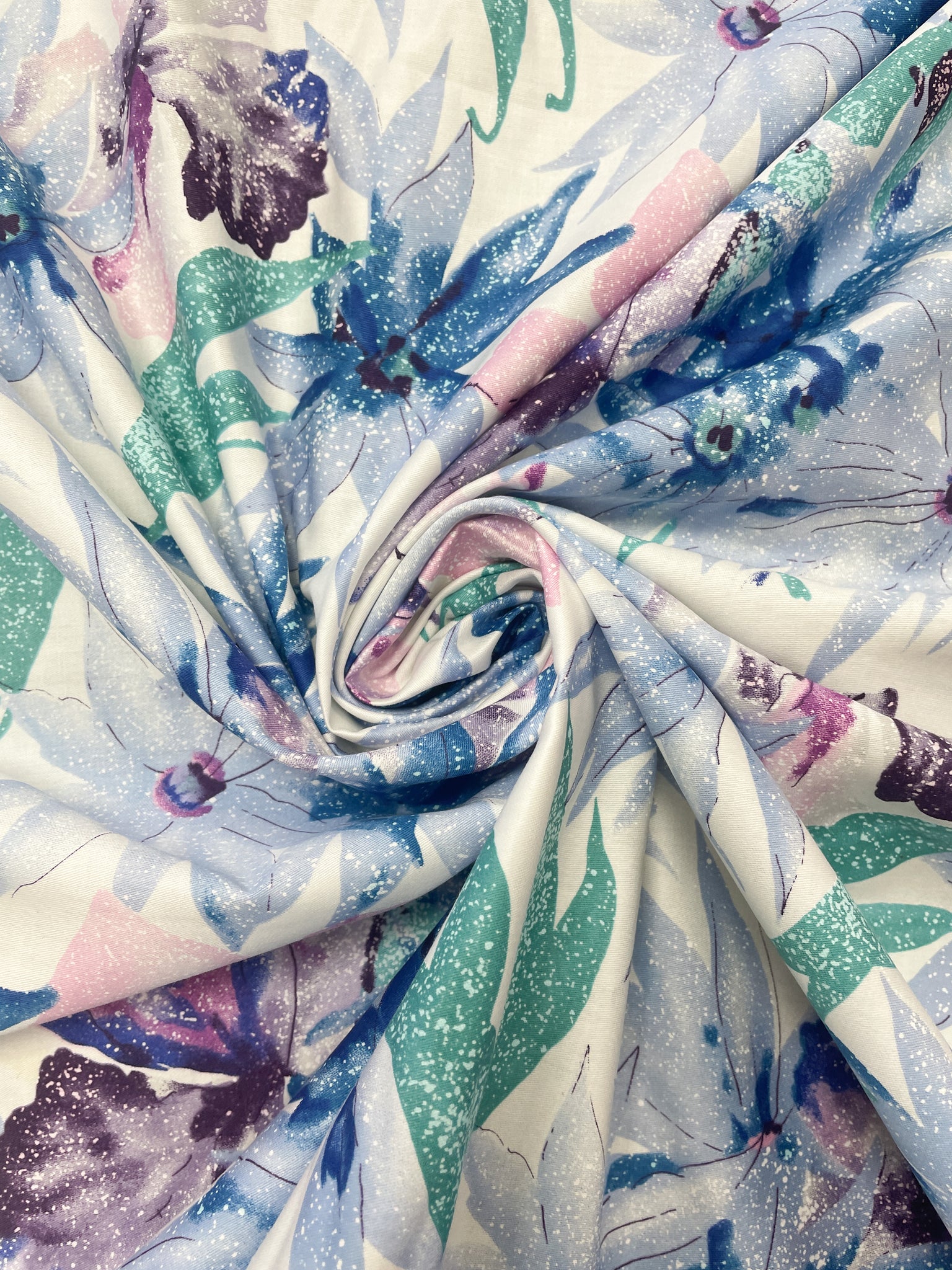 Cotton Vintage - White with Blue, Purple and Pink Flowers