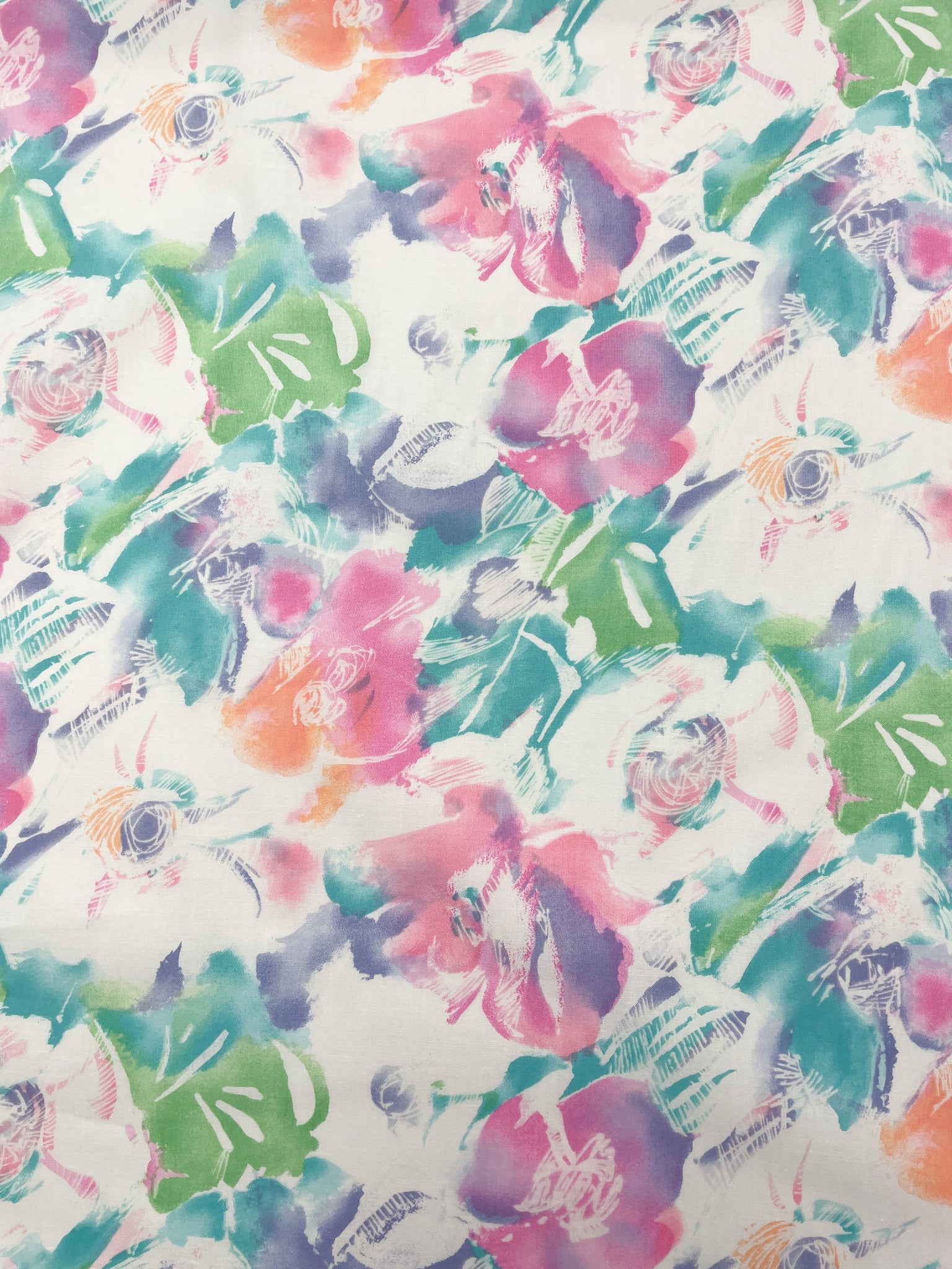 Cotton Vintage - White with Bright Flowers