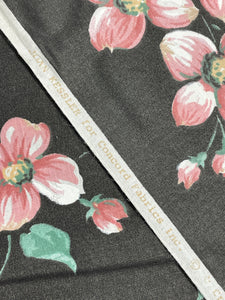 4 5/8 YD Cotton Blend - Black with Pink Flowers