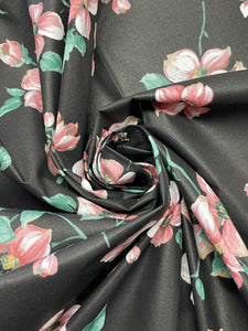 4 5/8 YD Cotton Blend - Black with Pink Flowers