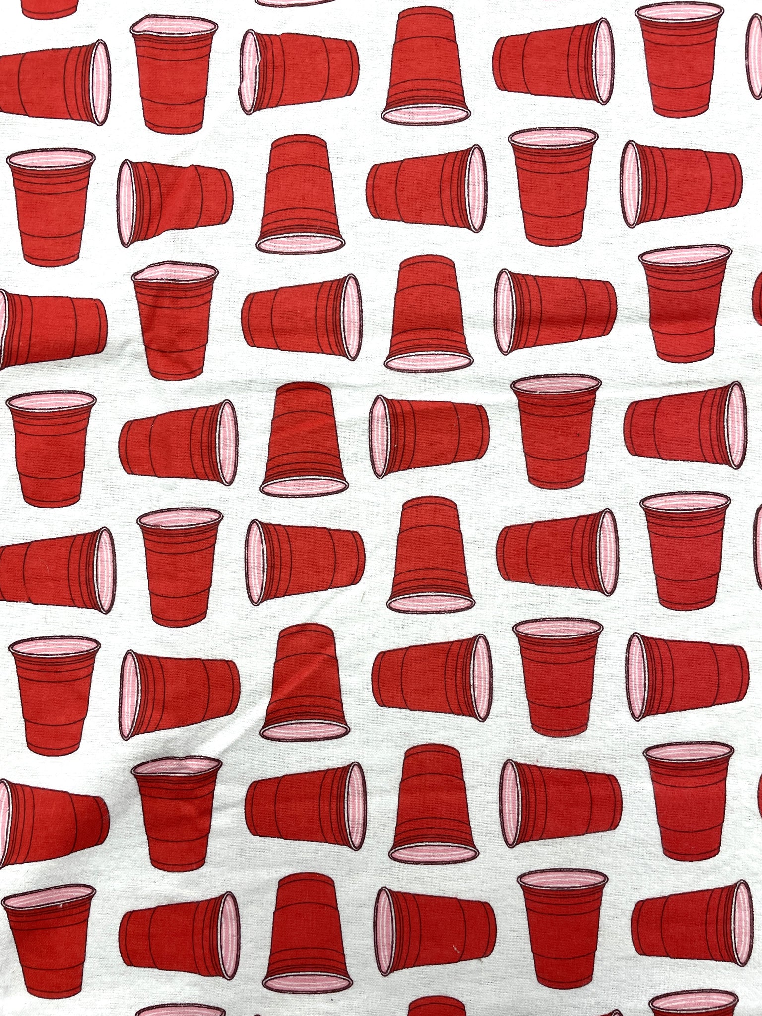 2 YD Cotton Flannel - White with Red Solo Cups