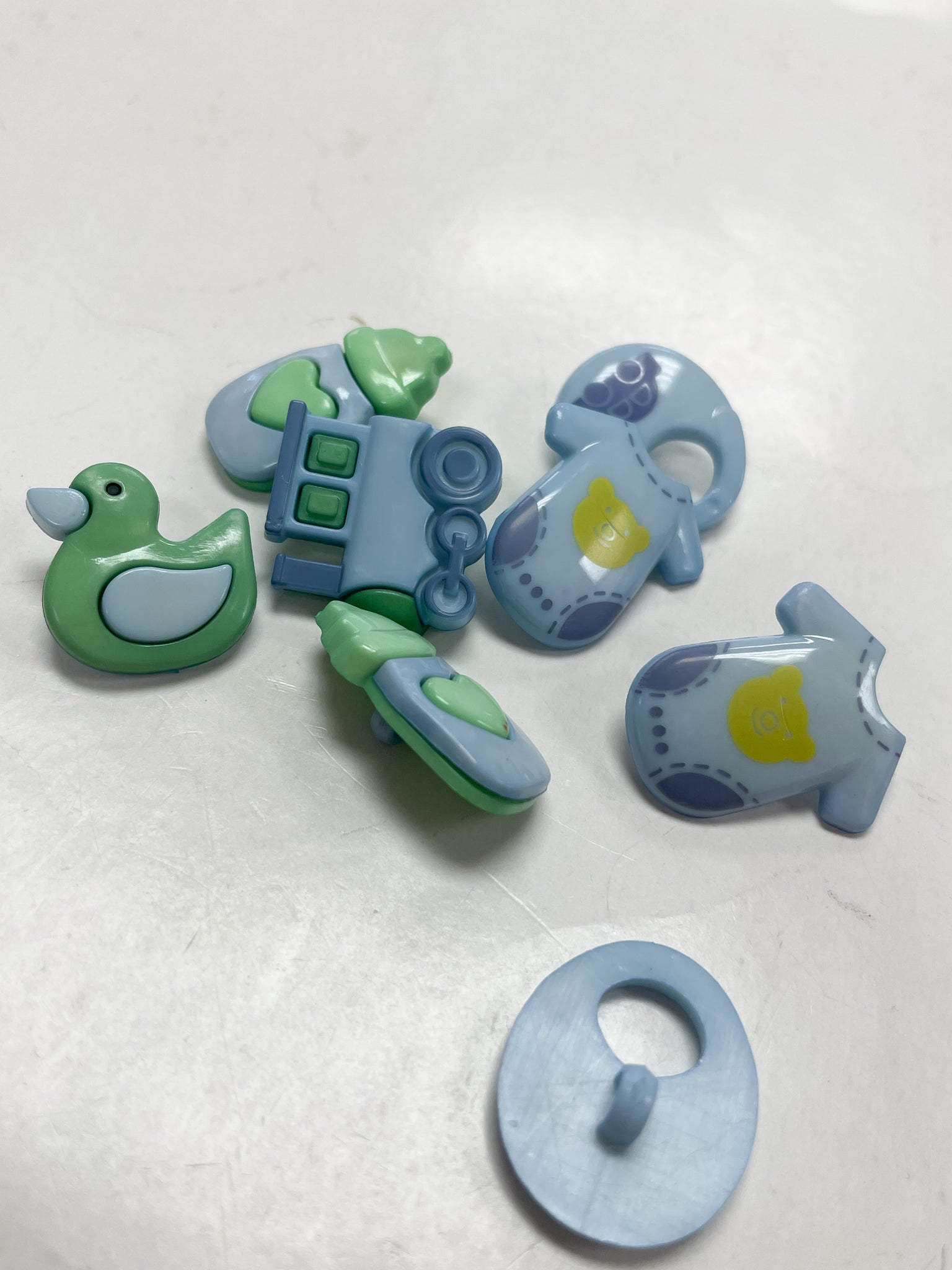 Button Plastic Set of 8 - Blue and Green Baby Items