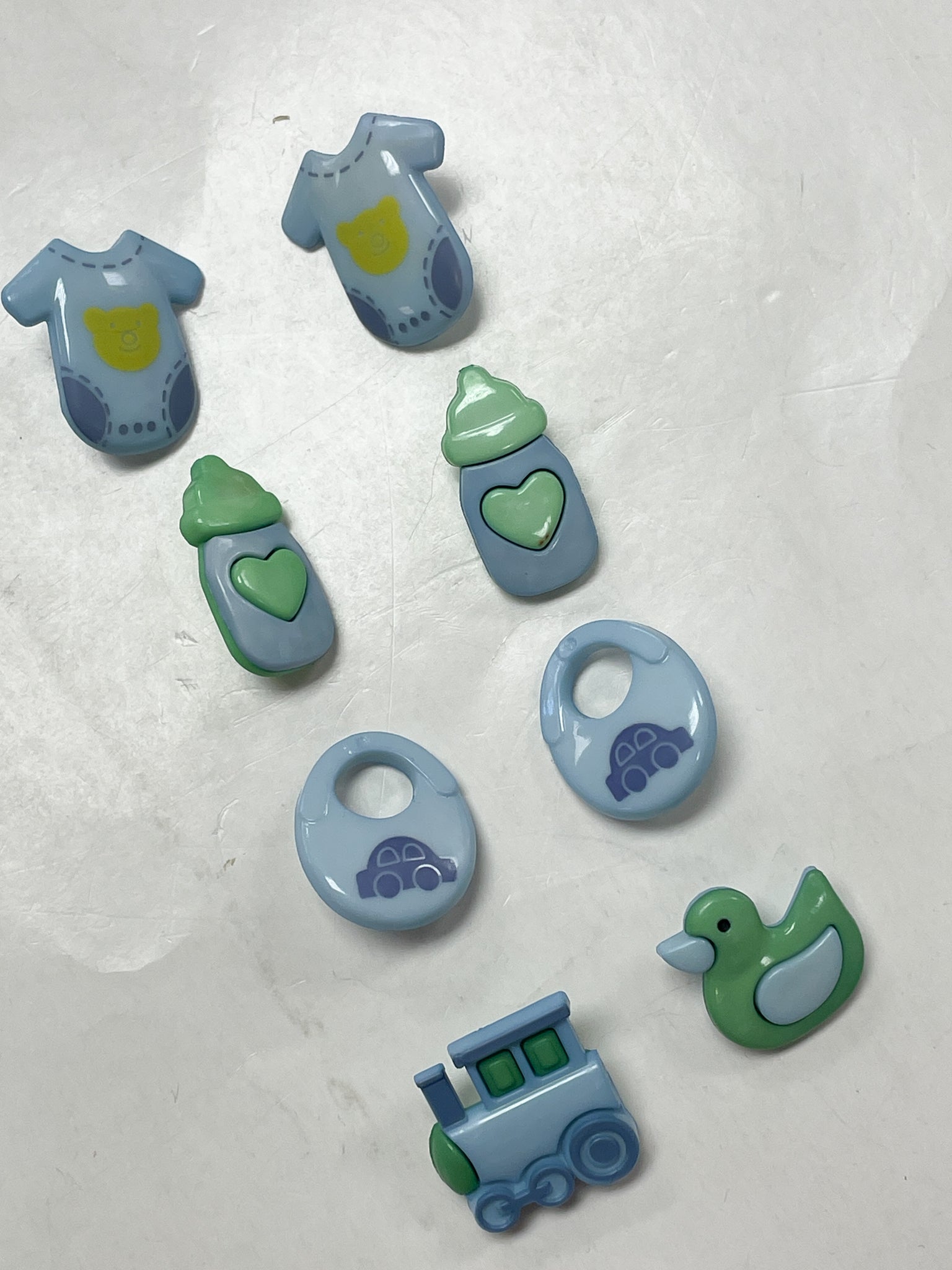 Button Plastic Set of 8 - Blue and Green Baby Items