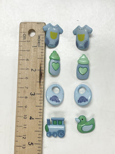 Button Plastic Set of 8 - Blue and Green Baby Items