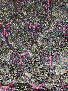 1 3/4 YD Polyester Stretch Knit - Black Burnout Velvet with Paisley