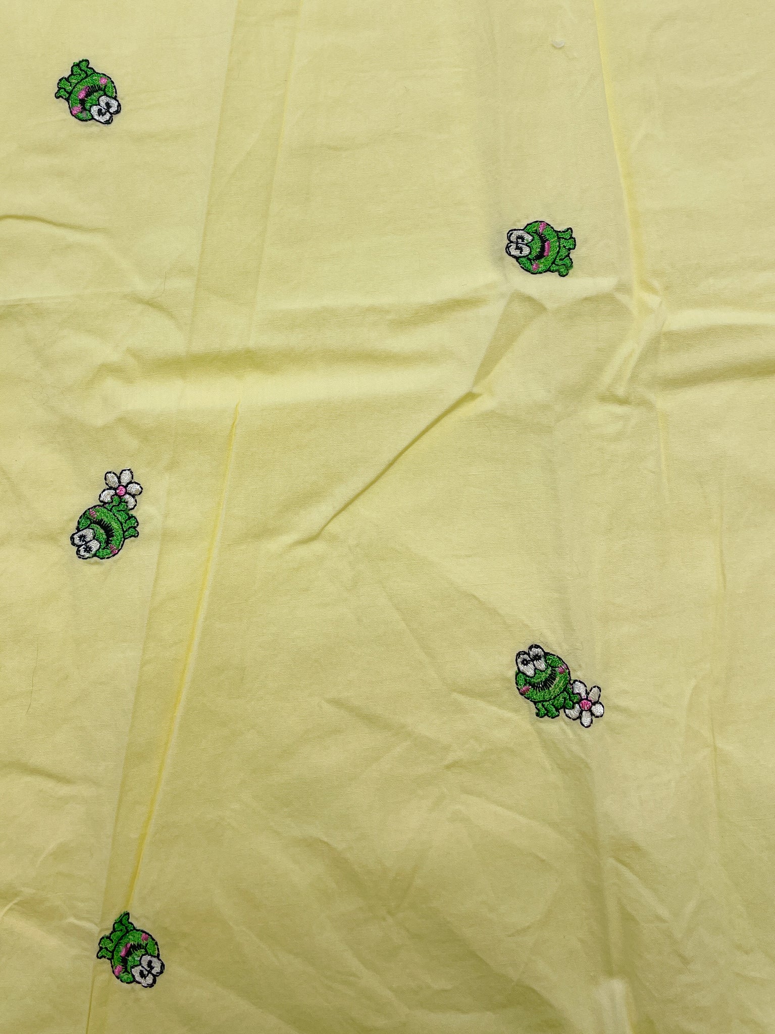 4 3/8 YD Cotton - Yellow with Embroidered Frogs