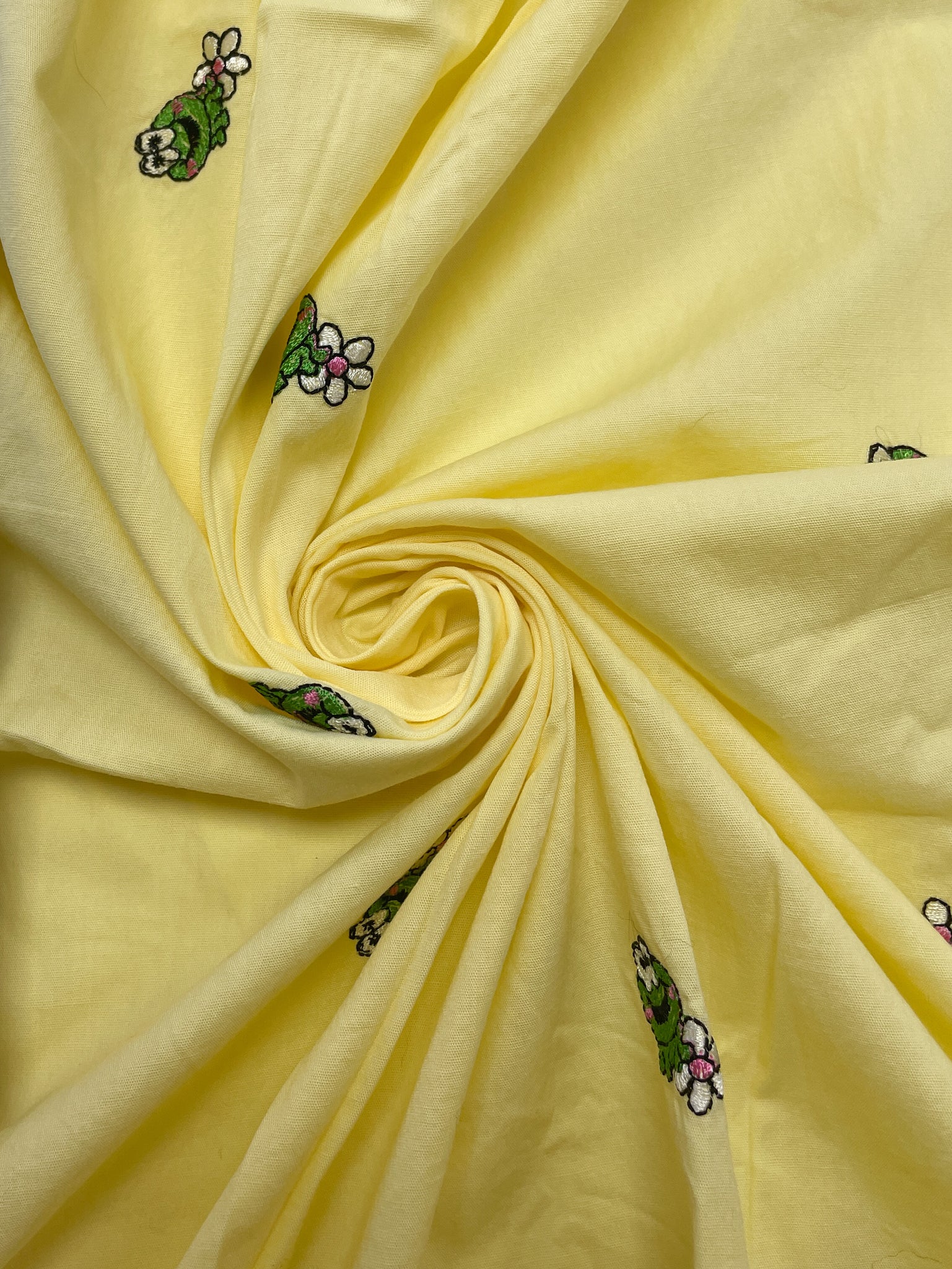 4 3/8 YD Cotton - Yellow with Embroidered Frogs