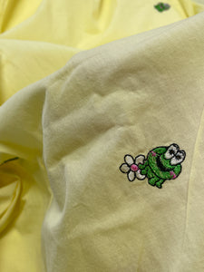 4 3/8 YD Cotton - Yellow with Embroidered Frogs