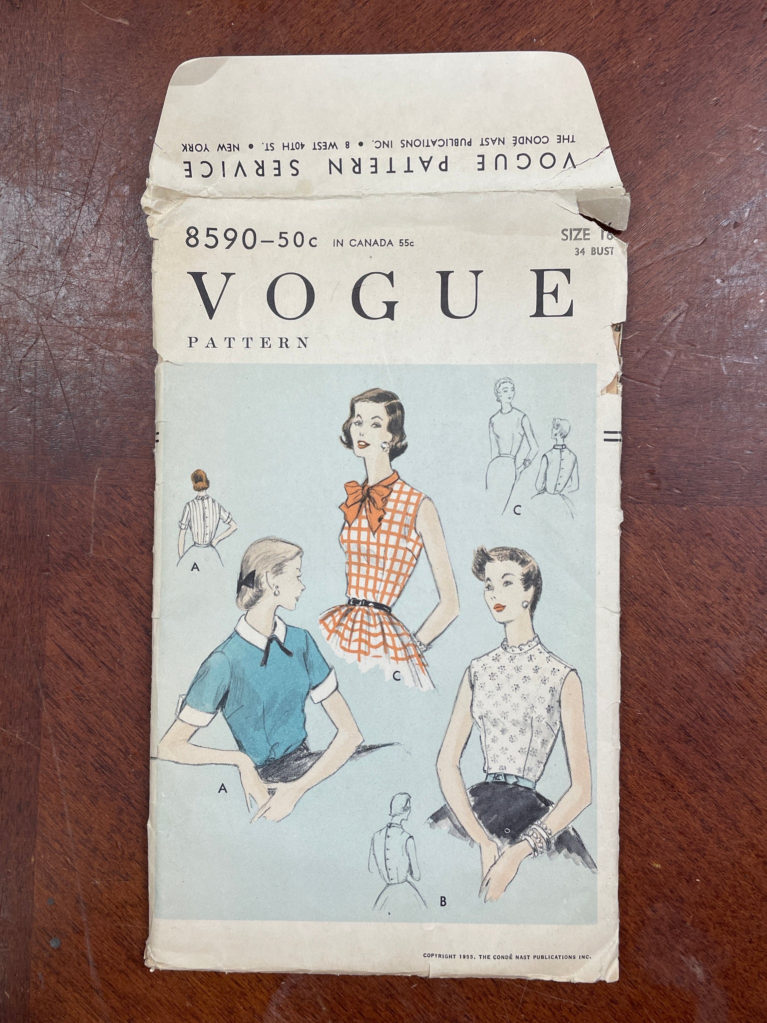 1955 Vogue 8590 Pattern - Blouses FACTORY FOLDED