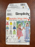 1996 Simplicity 9008 Pattern - Toddlers' Rompers and Dress FACTORY FOLDED