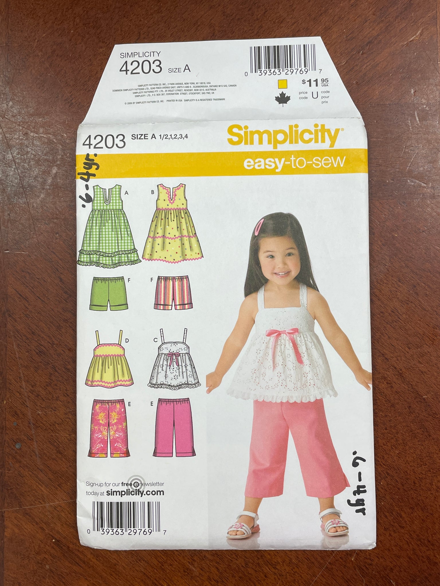 2006 Simplicity 4203 Pattern - Top, Pants, Shorts and Dress FACTORY FOLDED