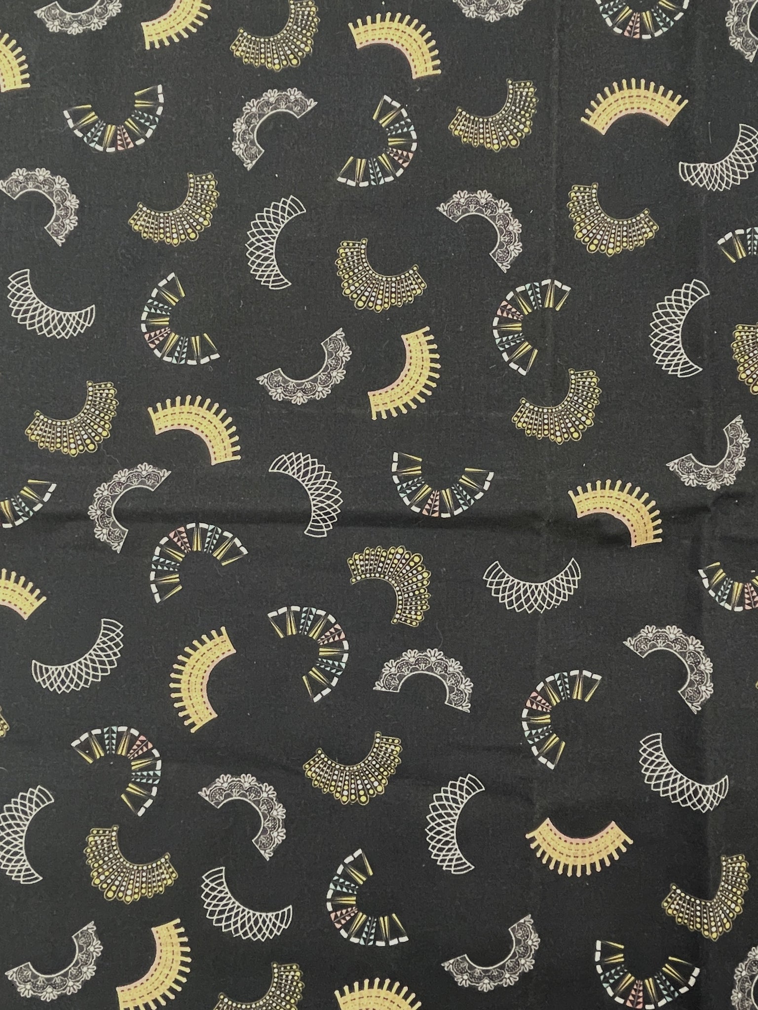 7/8 YD Quilting Cotton Remnant - Black with Lace Collar Graphics