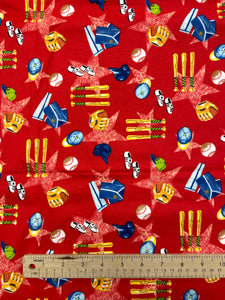 1 3/4 YD Cotton Flannel - Red with Baseball Graphics