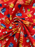 1 3/4 YD Cotton Flannel - Red with Baseball Graphics