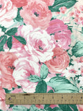 1 1/4 YD Poly/Cotton Vintage - Pink Flowers with Green Leaves