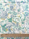 Cotton Blend Slub Weave Batiste Vintage - White with Aqua and Blue Flowers