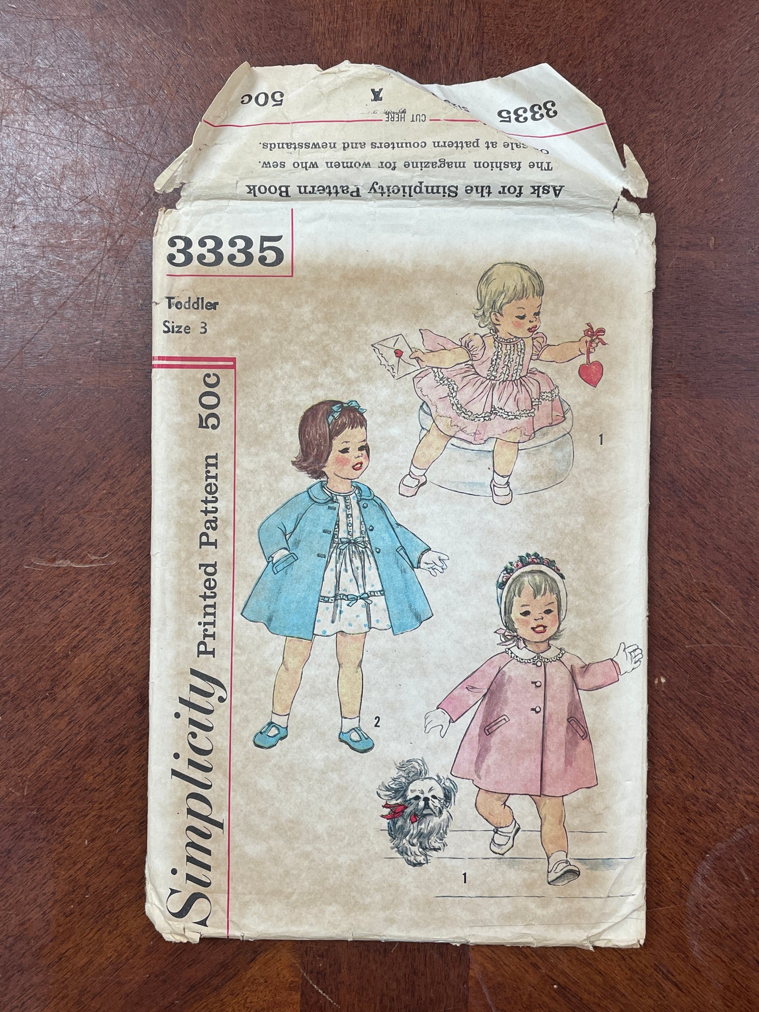 1950's Simplicity 3335 Pattern - Toddler Dress, Coat and Detachable Collar