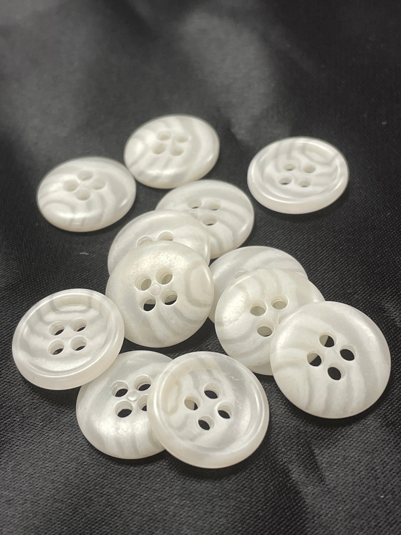 Buttons Plastic Set of 10 or 12 - White on White Swirl