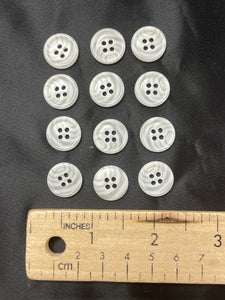 Buttons Plastic Set of 10 or 12 - White on White Swirl