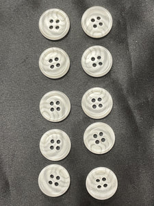 Buttons Plastic Set of 10 or 12 - White on White Swirl