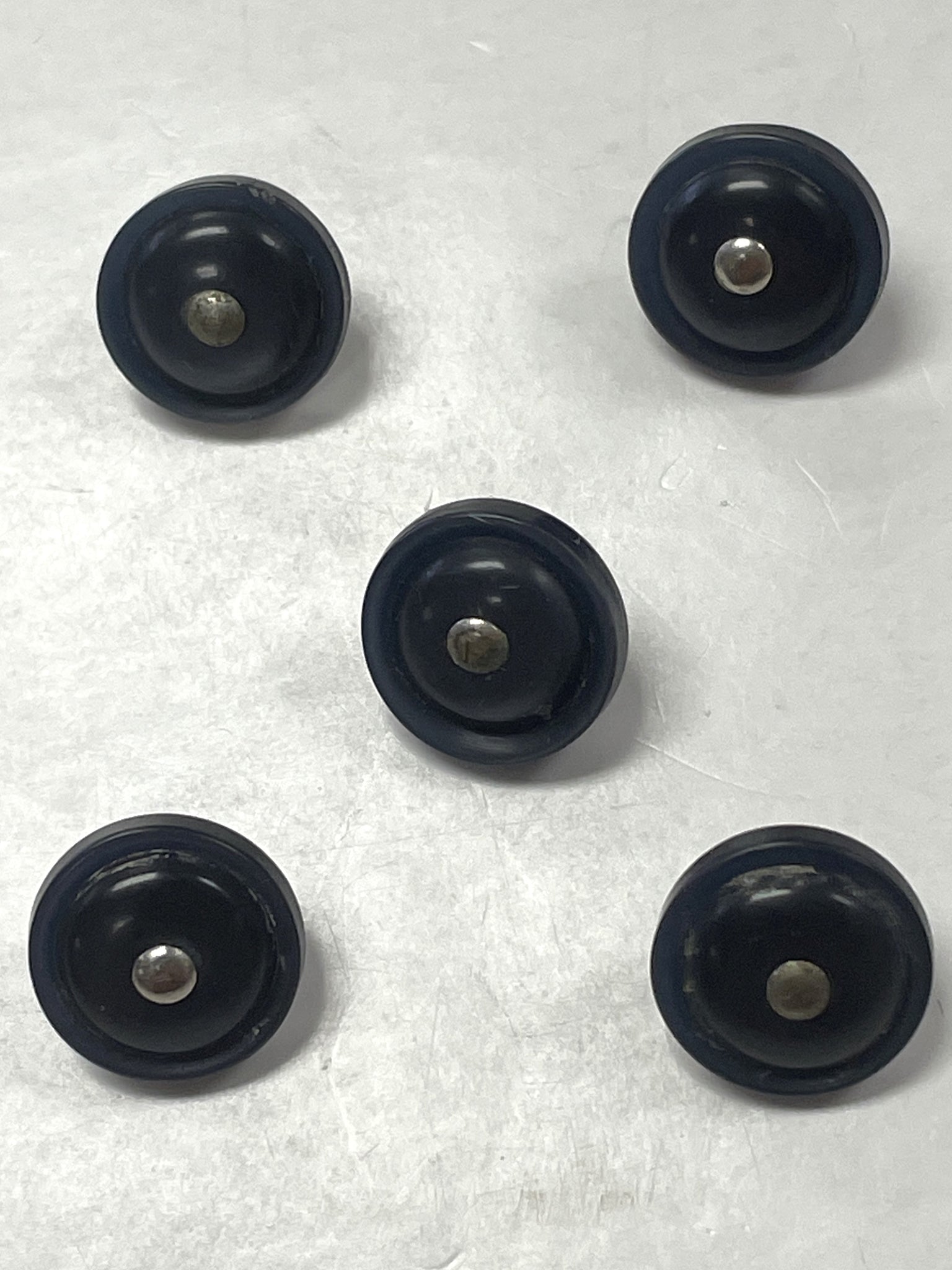 Buttons Plastic Set of 5 Vintage - Pearlescent Navy Blue with Metal Post Shanks