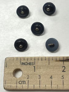 Buttons Plastic Set of 5 Vintage - Pearlescent Navy Blue with Metal Post Shanks