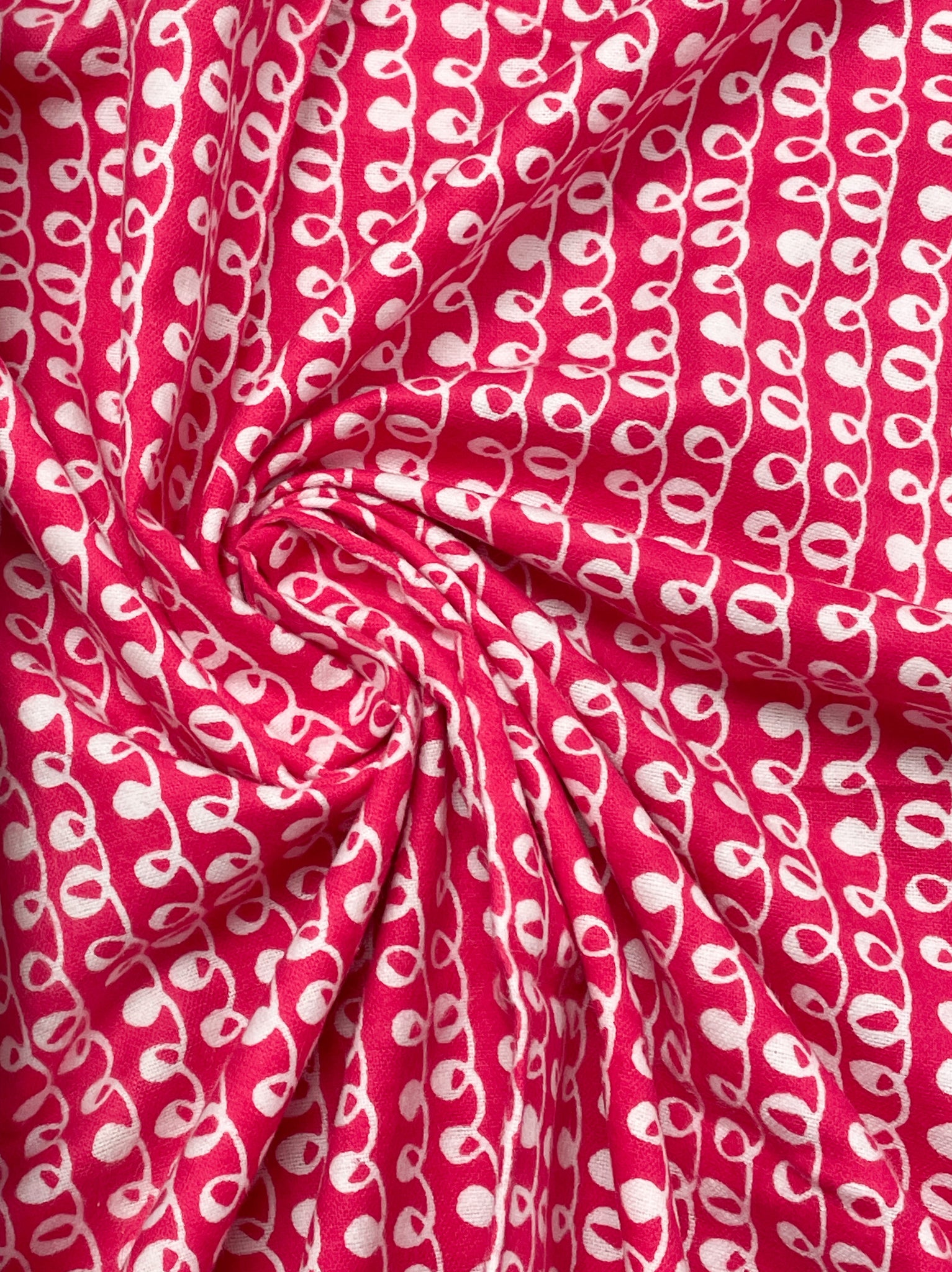 SALE 1 3/8 YD Cotton Flannel - Hot Pink with White Squiggles