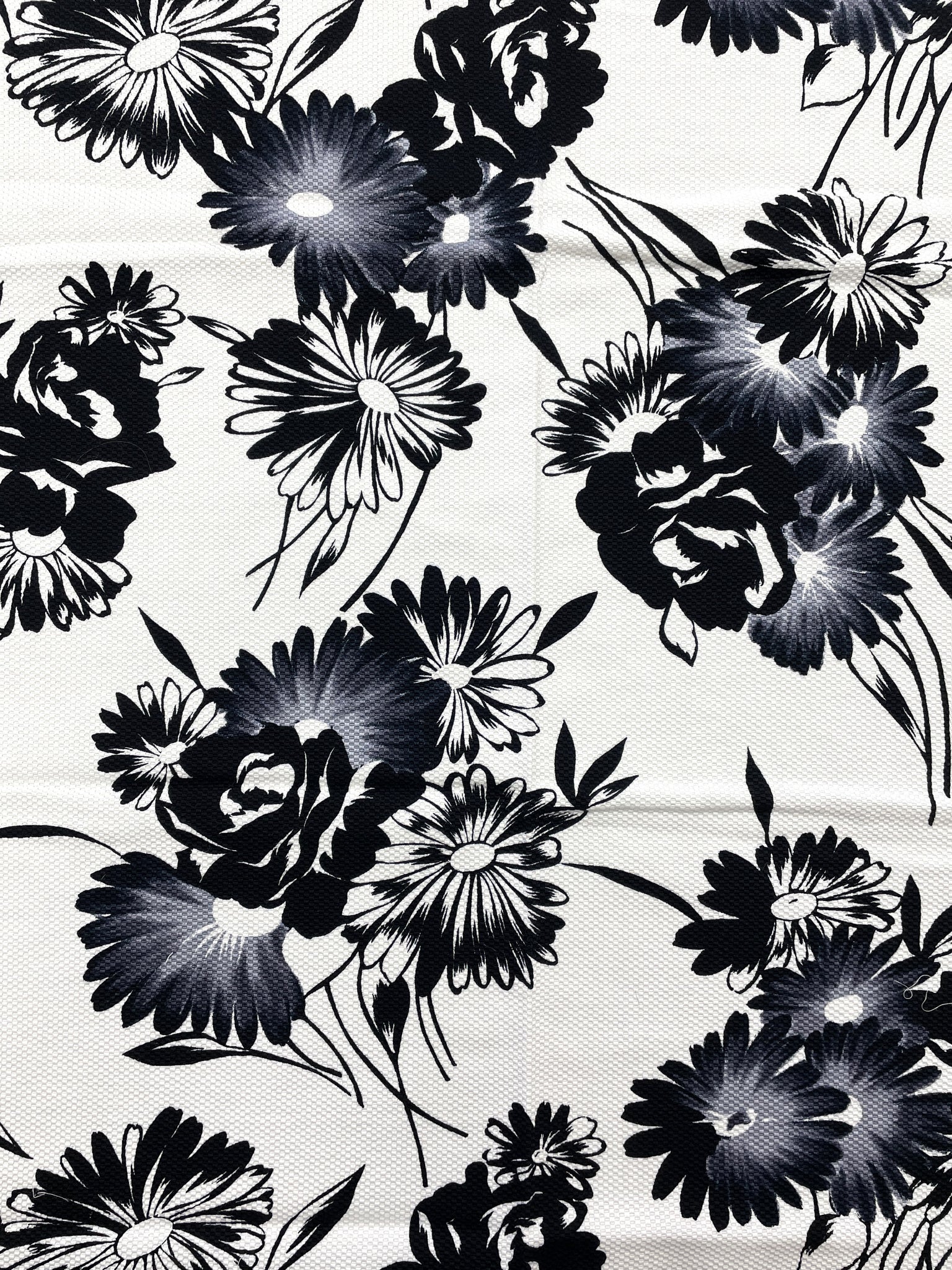 2 3/4 YD Cotton Vintage - White with Black and Gray Flowers