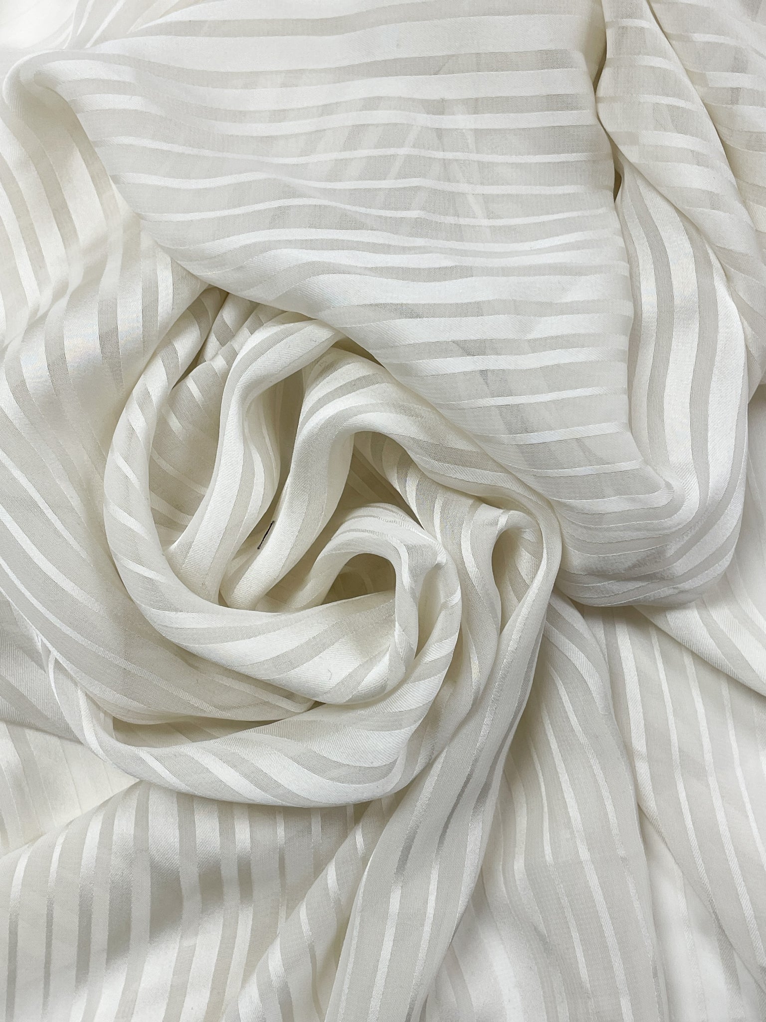 SALE Polyester Chiffon with Self Satin Stripe - Off White