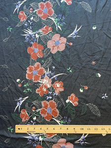 1 3/4 YD Nylon Knit with 1 Floral Border - Black with Flowers