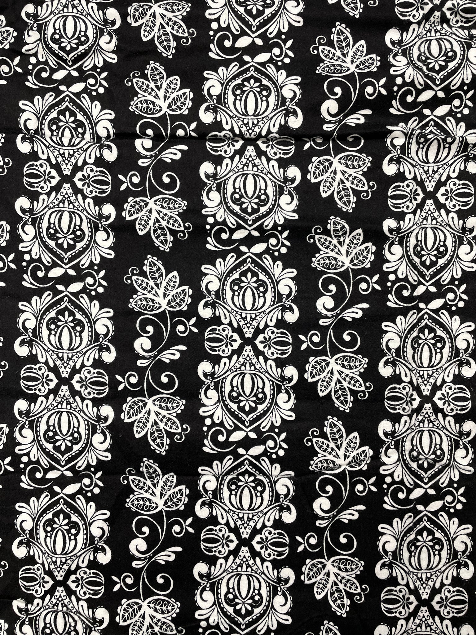 SALE Cotton Flannel - Black and White Filigree Stripes