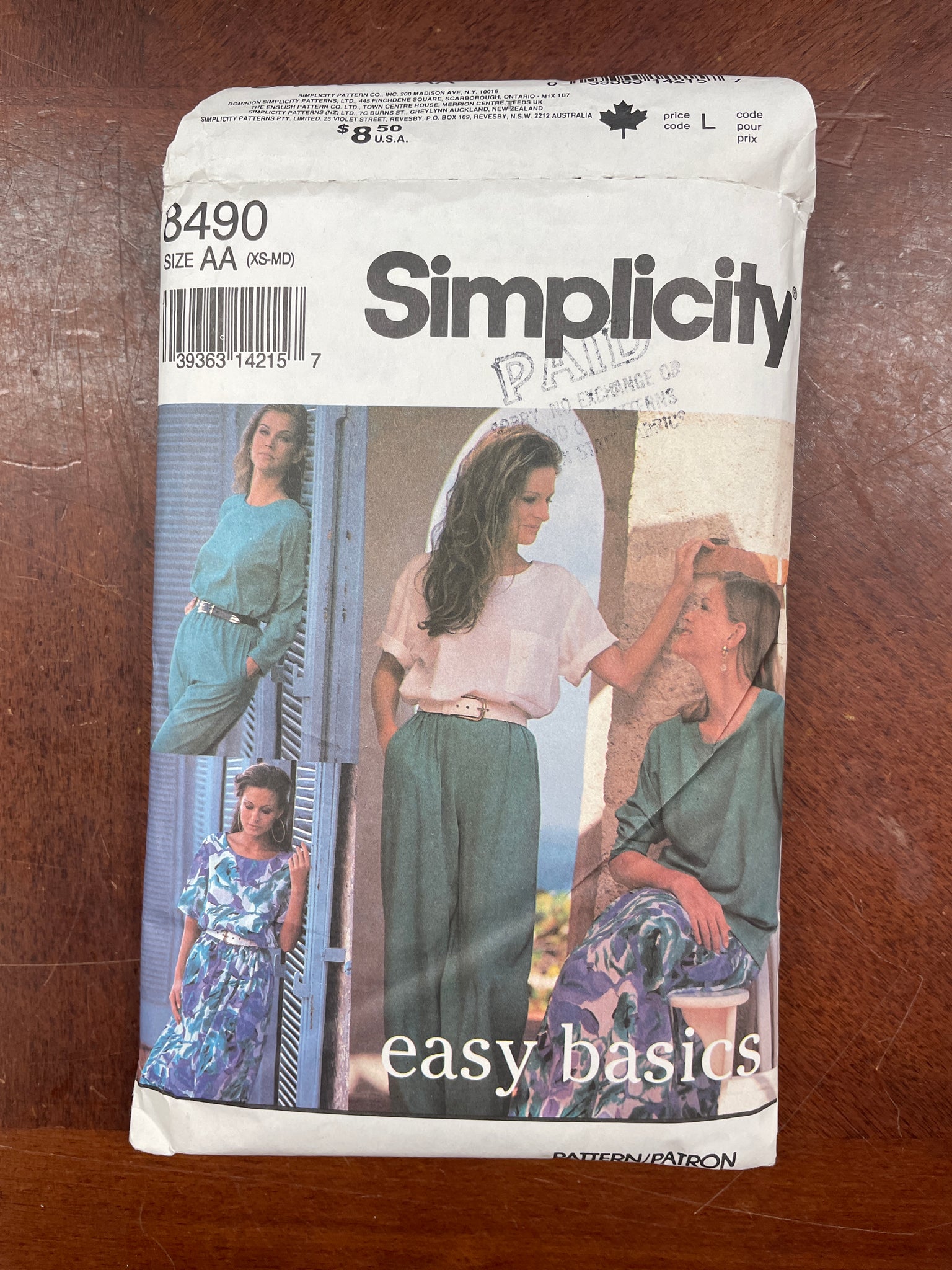 1993 Simplicity 8490 Pattern - Women's Pants, Top, Skirt