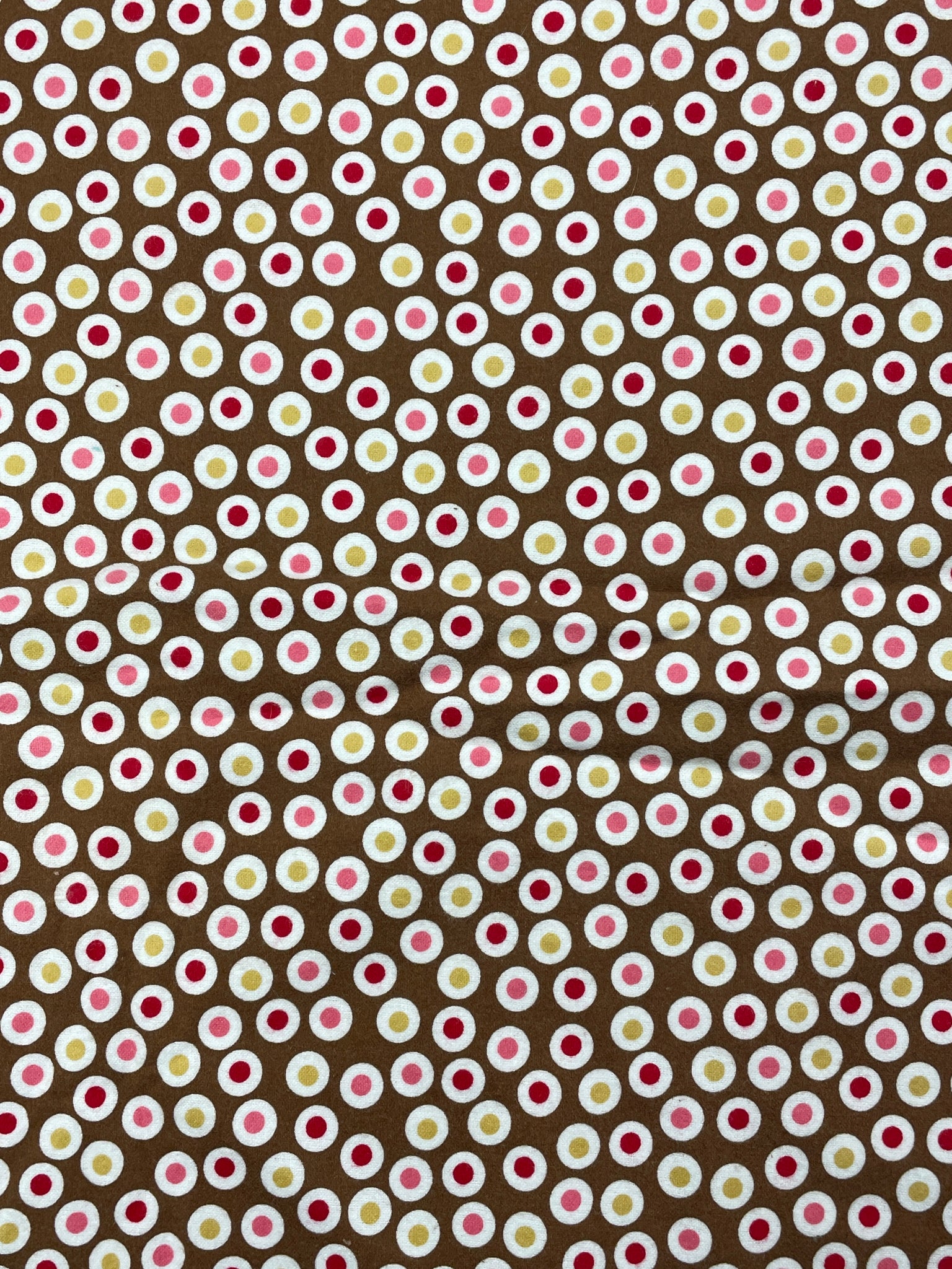 SALE 3 YD Cotton Flannel - Brown with Polka Dots in Off White and Pinks