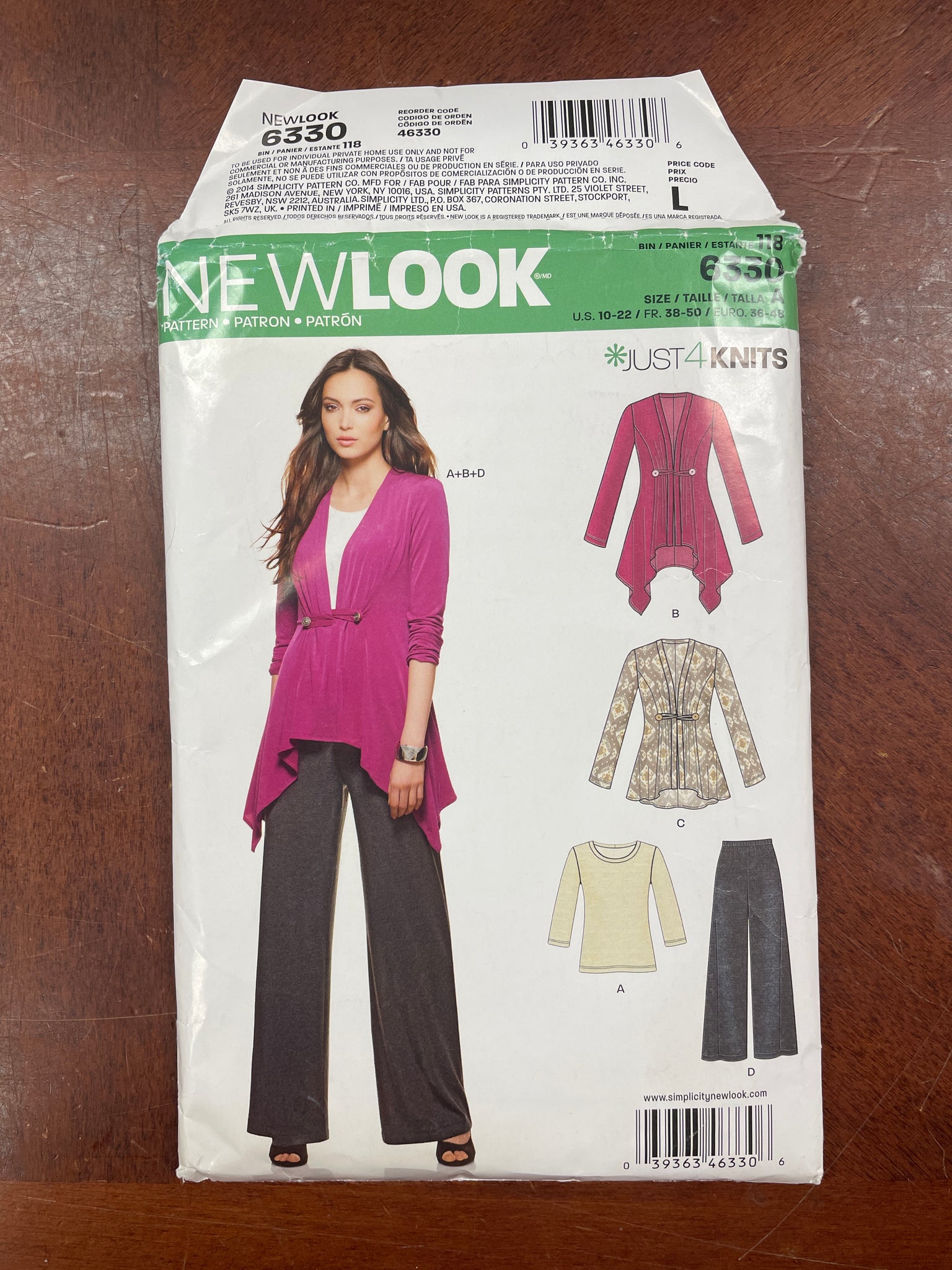 2014 New Look 6330 Pattern - Women's Jacket, Tops and Pants FACTORY FOLDED
