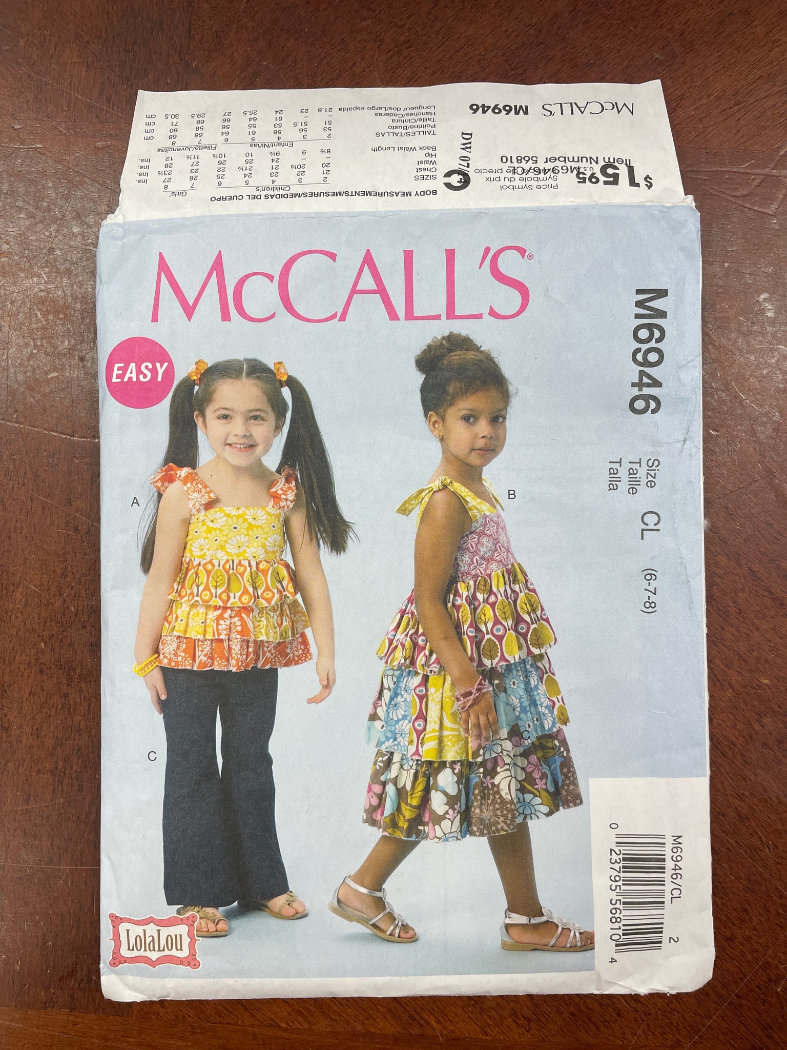 2014 McCall's 6946 Pattern - Child's Top, Dress and Pants FACTORY FOLDED