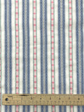 3 YD Poly/Cotton Blend Yarn-Dyed Stripe - White with Pink Floral and Blue Geometric Stripes