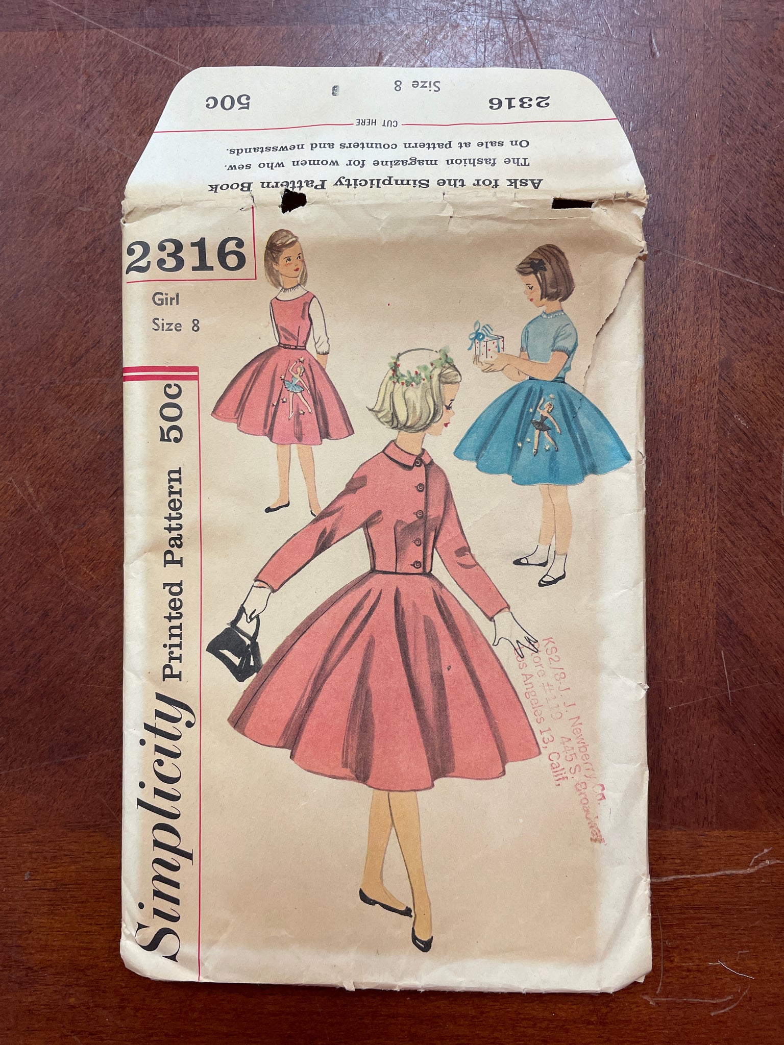1957 Simplicity 2316 Pattern - Girl's Dress and Jacket FACTORY FOLDED