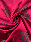 3 3/4 YD Polyester Satin Brocade - Red with Black Medallions