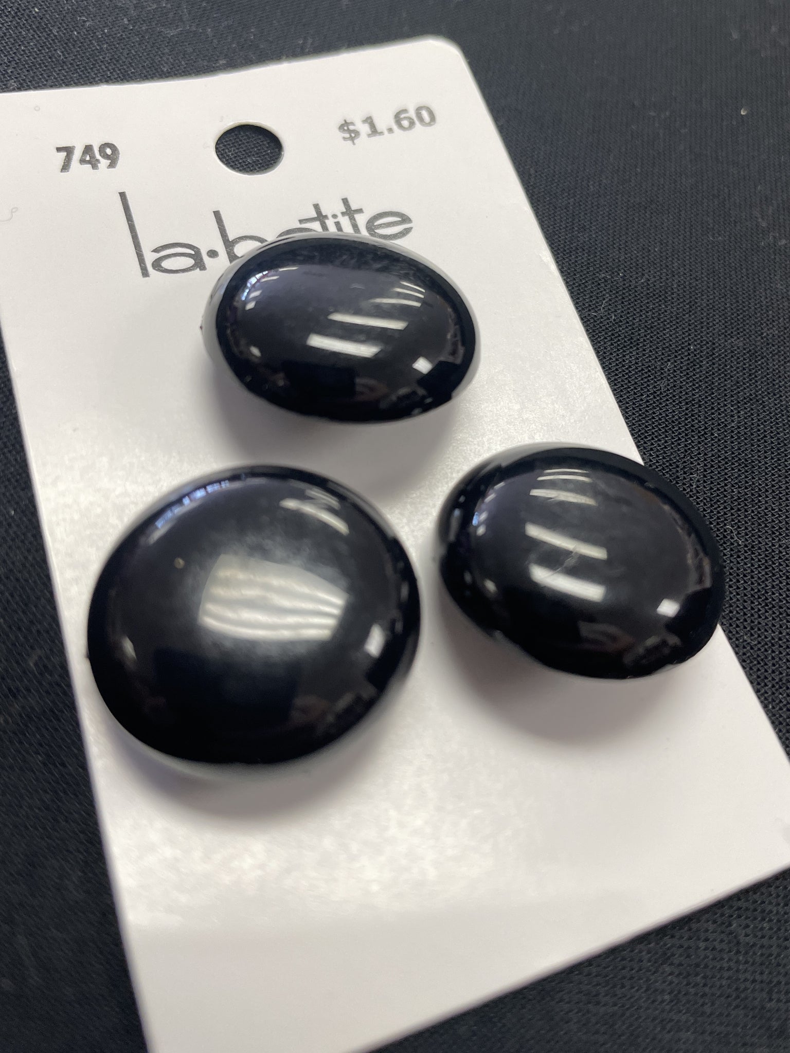 Buttons Plastic Set of 3 Vintage - Black