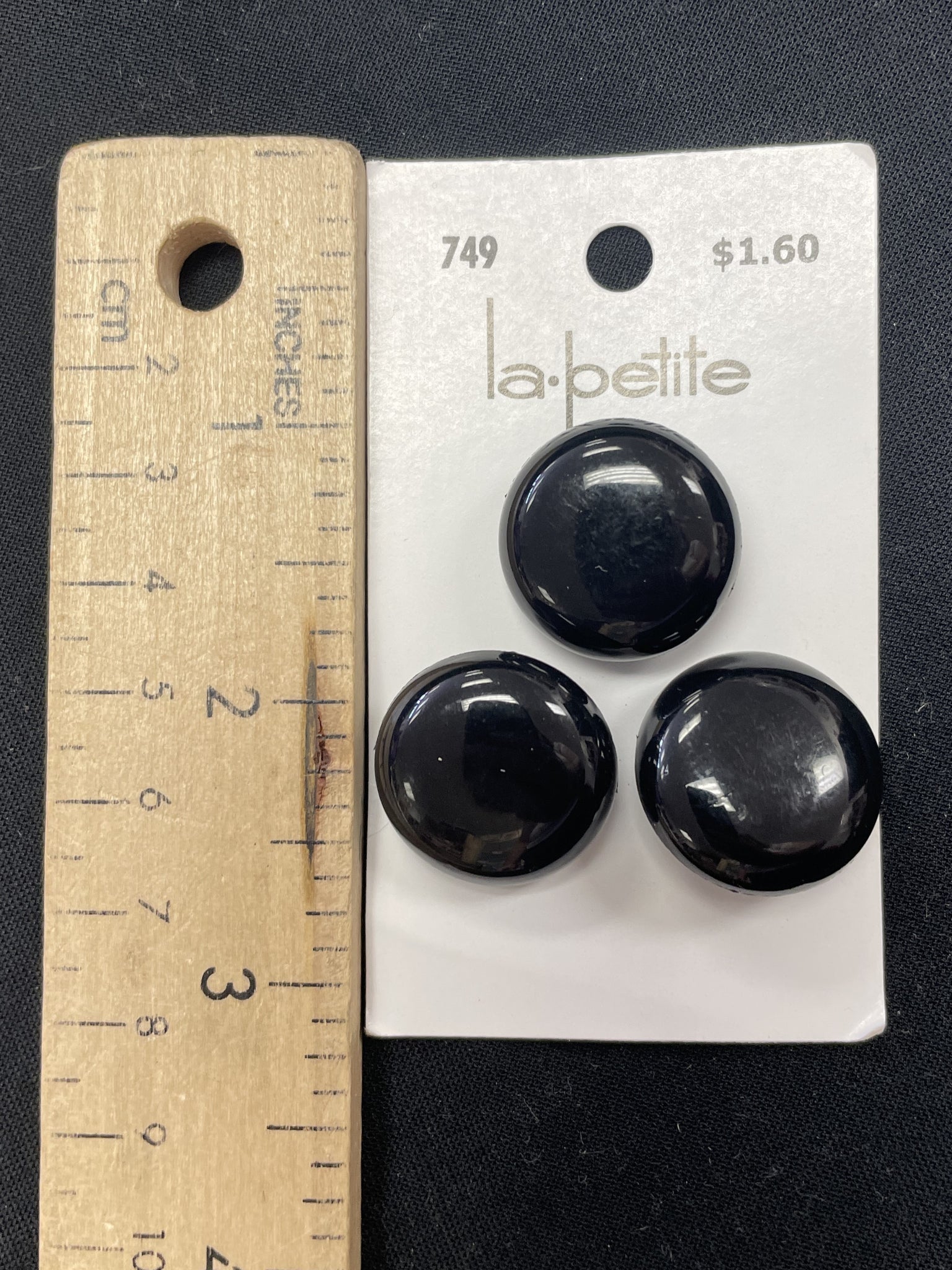 Buttons Plastic Set of 3 Vintage - Black