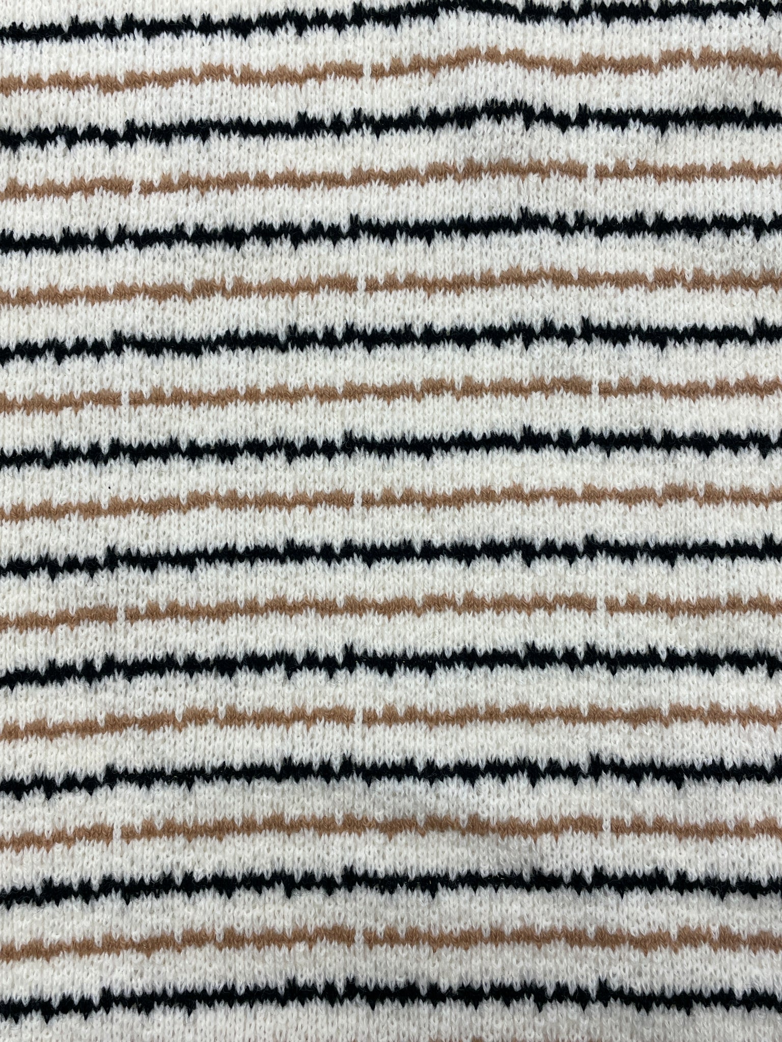 Polyester Knit Vintage - Off White with Tan and Black Stripes