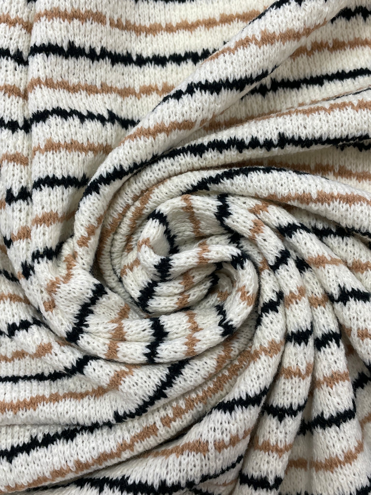 Polyester Knit Vintage - Off White with Tan and Black Stripes